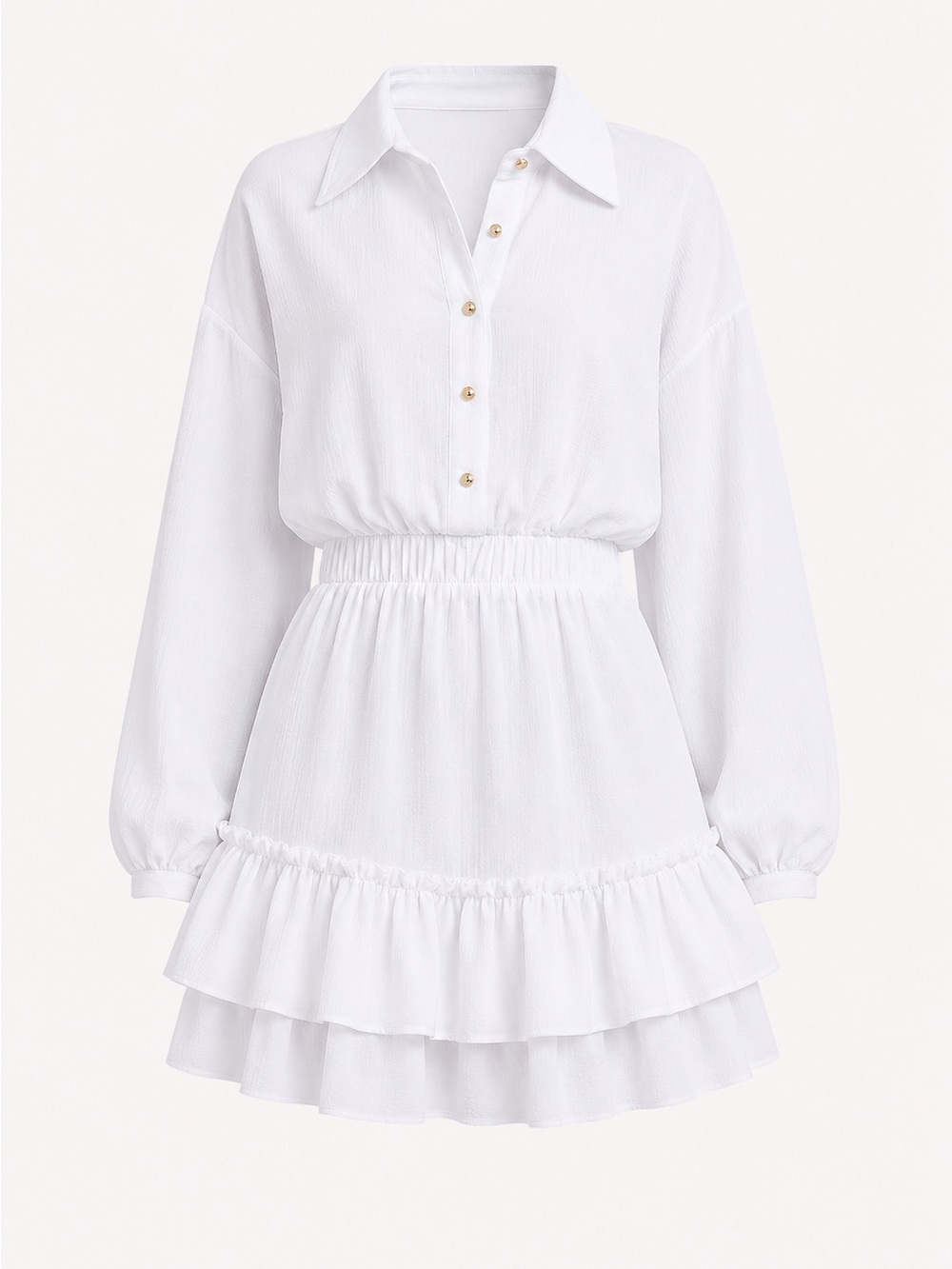 Fashion Nova White Long-Sleeve Ruffle Tiered mini Dress